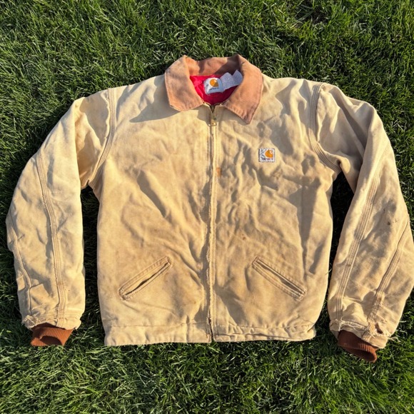 Carhartt Other - Vintage Carhartt Detroit Jacket Tan Duck Canvas Quilted Lining Distressed Mens